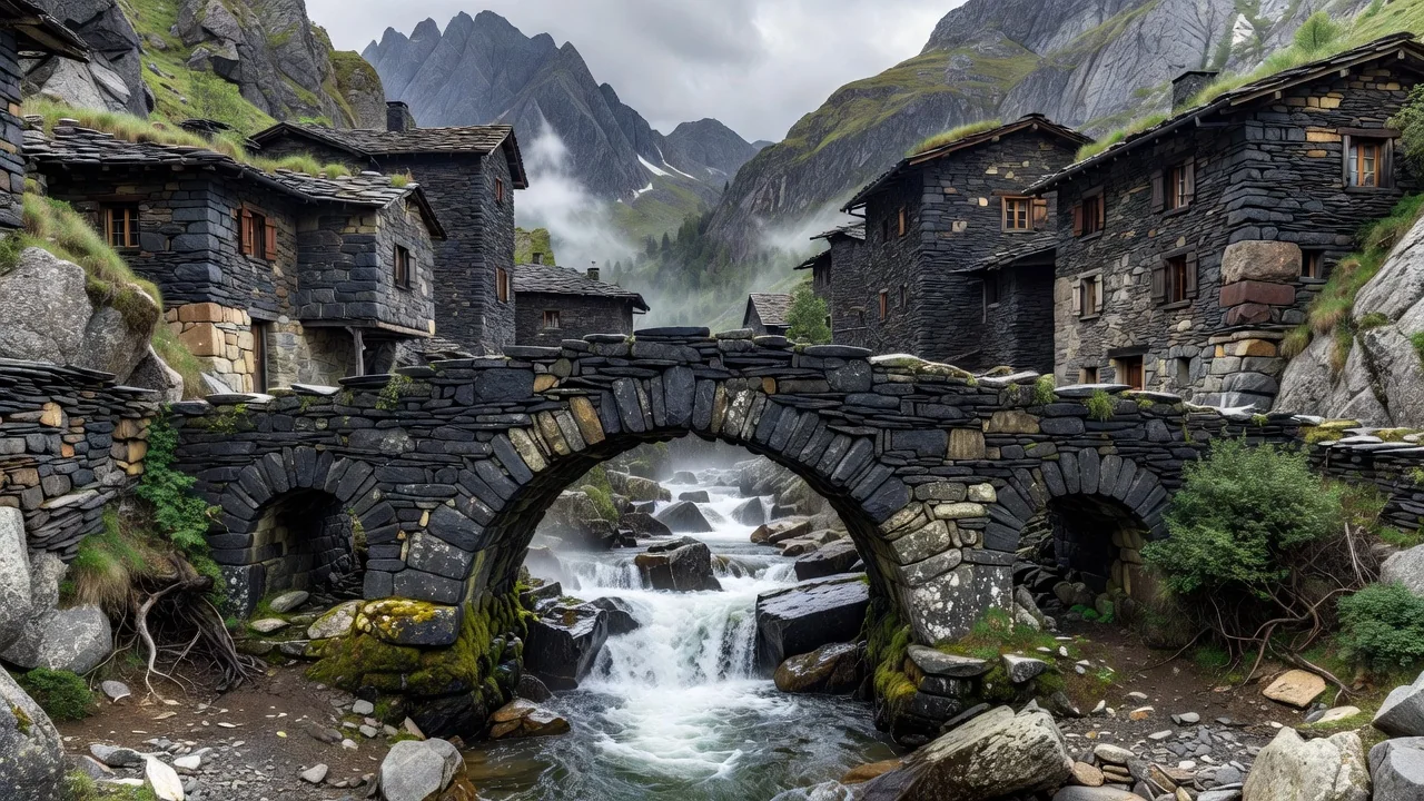 Ponte de pedra sobre a ribeira