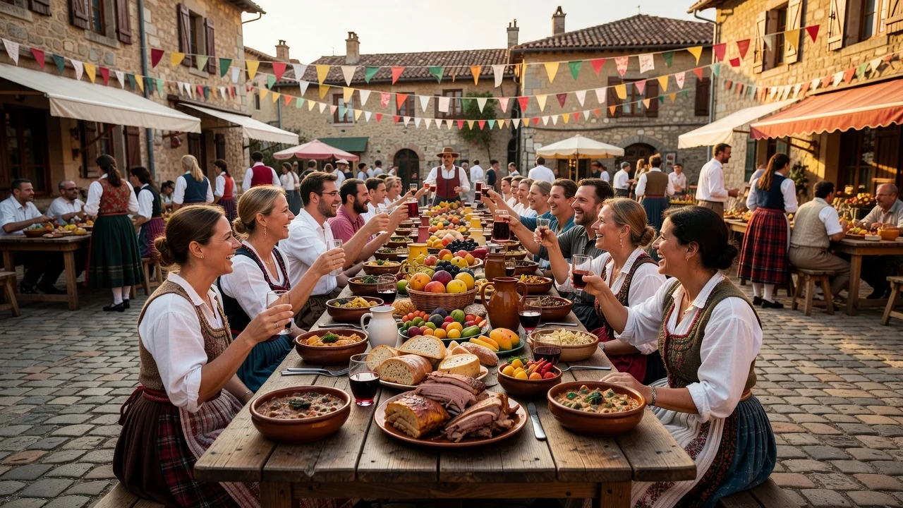 Mesa de festa da aldeia