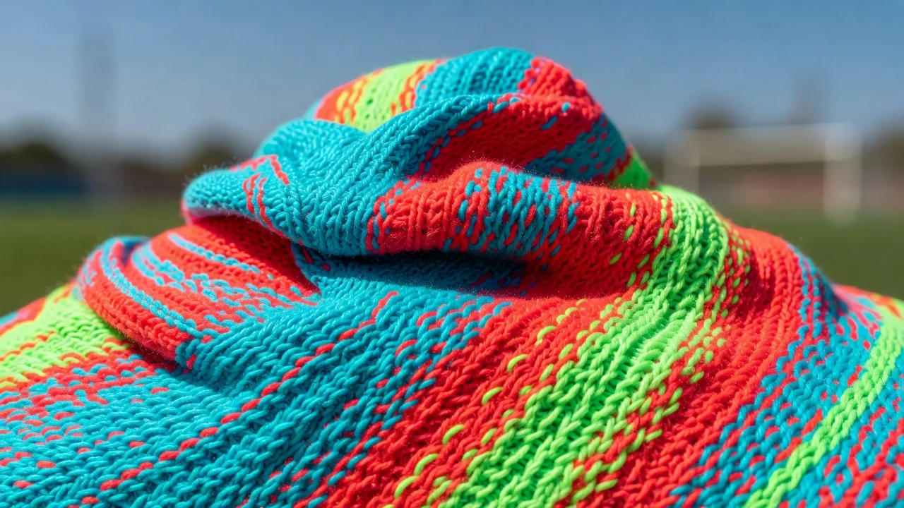 Macro of knitted football boot fabric texture in daylight