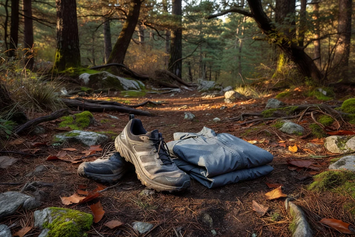 Botas com piso e uma camada impermeável dobrada