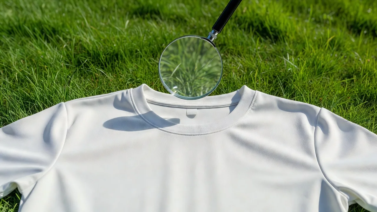 Magnifying glass over a plain football shirt collar label area